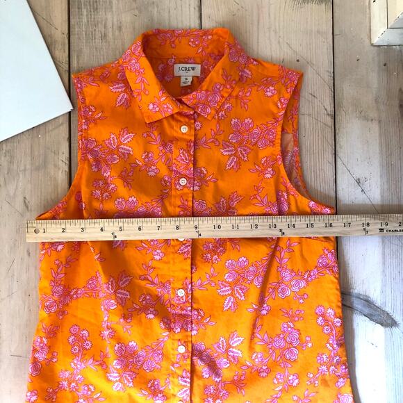 J. Crew Factory EUC Women's Orange Floral Button Down Sleeveless Blouse S - Picture 8 of 8